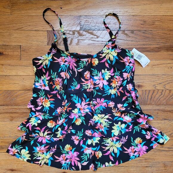 Island Escape Plus Size Floral-Print Tiered Tankini Top Multicolor Size 16W - Picture 3 of 11